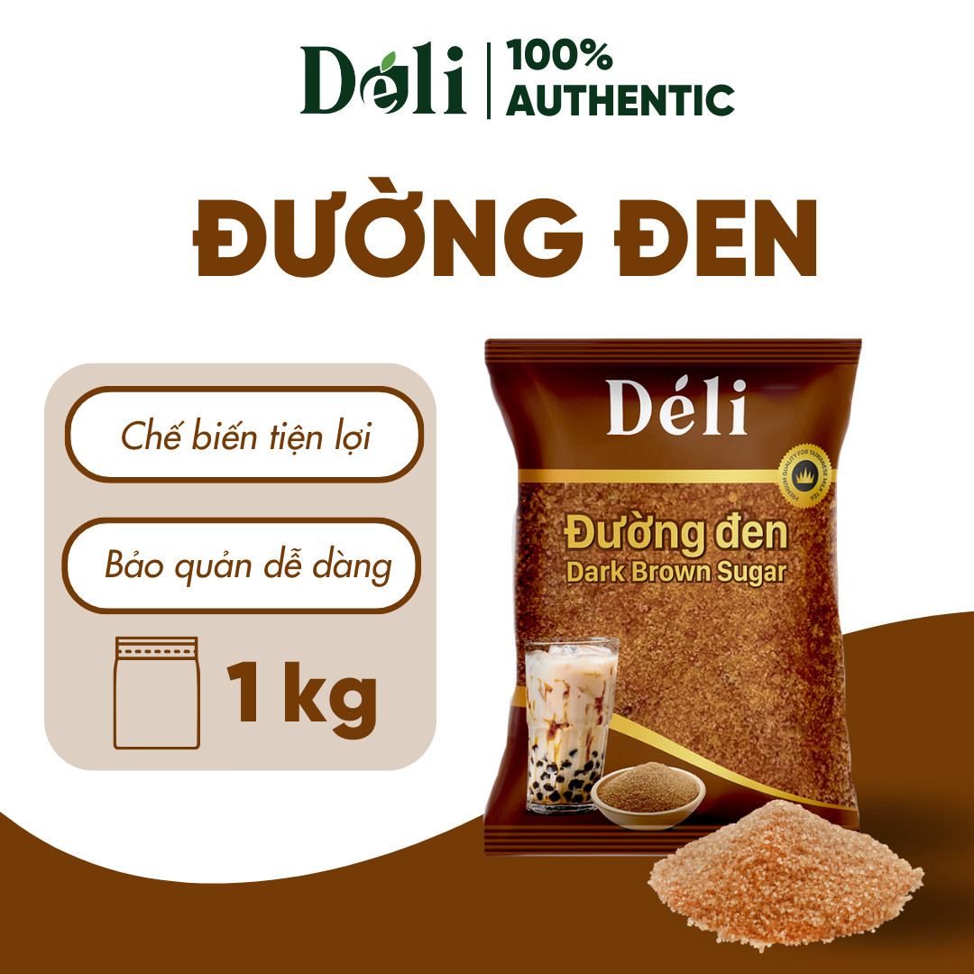 Đường Đen Hạt Déli 1kg: nguyên liệu tự nấu trân châu đường đen