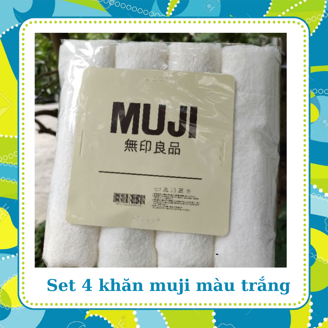 Set 4 khăn MUJI trắng xuất nhật, cotton mềm mại thấm hút nước MH0026 Myhouse