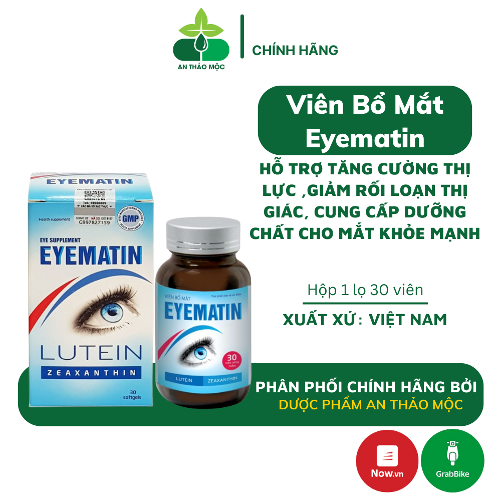 Viên bổ mắt Eyematin bổ sung dưỡng chất cần thiết cho mắt sáng khỏe tăng cường thị lực giảm lão hóa mắt lọ 30v