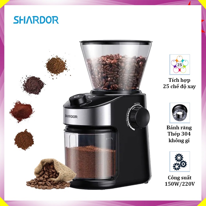 Máy xay cà phê cao cấp shardor cg836b 150w - bảo hành chính hãng 12 tháng