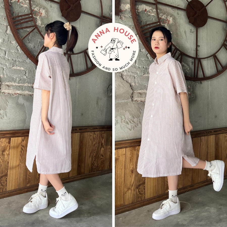 Mua Váy sơ mi nữ dáng dài maxi đi biển V8212 kiểu đầm dáng suông vintage  kẻ sọc form rộng nhiều màu ulzzang  CHAKOVET  Kẻ Xanh Dương Kẻ Xanh Dương