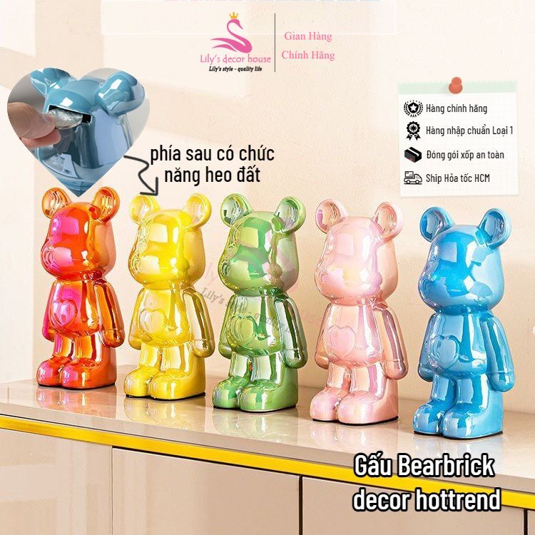 Tượng Gấu Bearbrick decor hottrend bằng sứ cao 28cm decor nhà văn phòng quà tặng sinh nhật