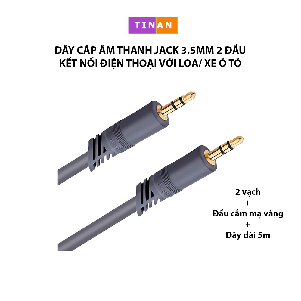 Dây cáp âm thanh 2 đầu jack 3.5mm, 3 khấc , dùng kết nối điện thoại với loa/ xe ô tô