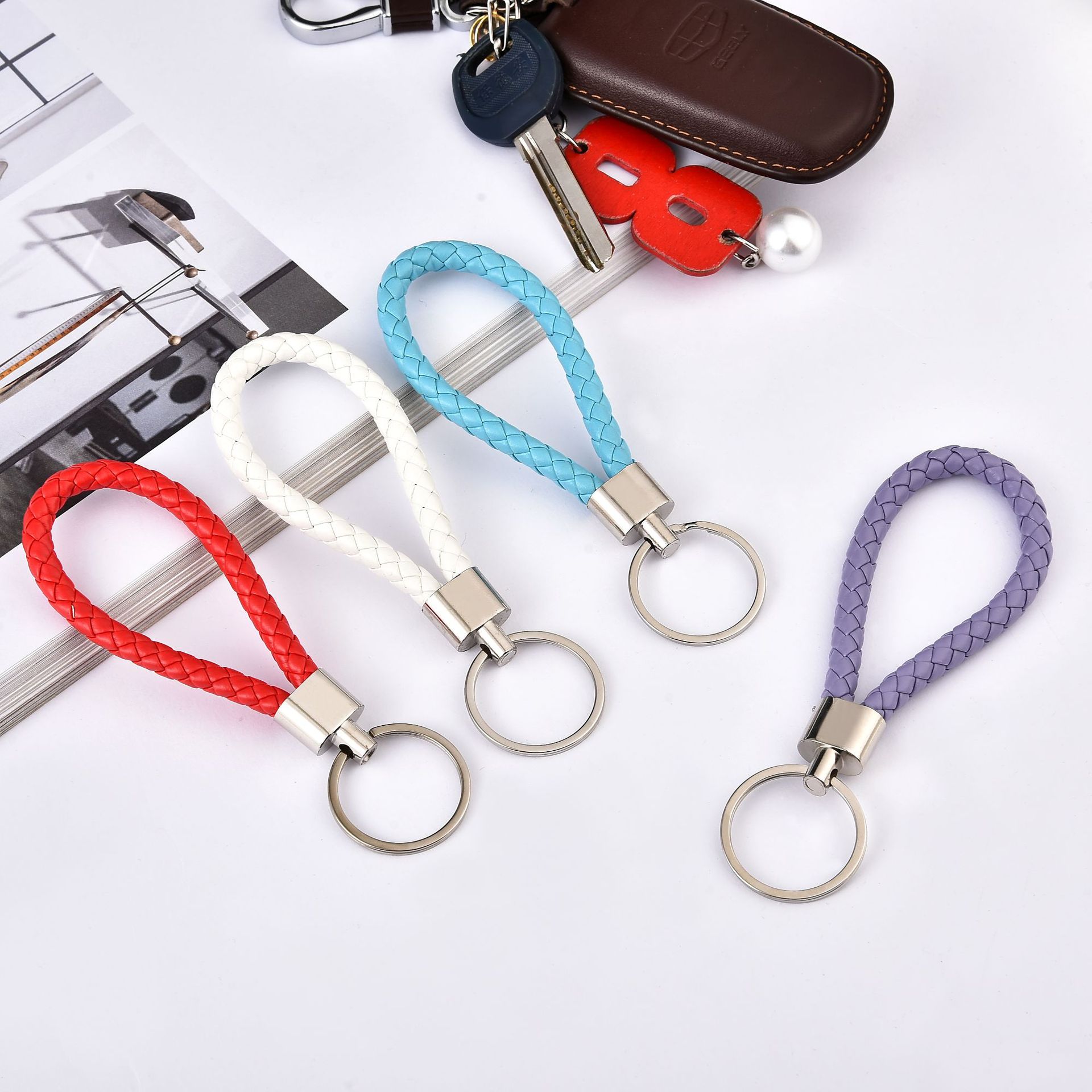 Mặt dây chuyền chìa khóa PU, móc chìa khóa, vòng chìa khóa, phụ kiện móc chìa khóa xe hơi, túi đựng mặt dây chuyền
