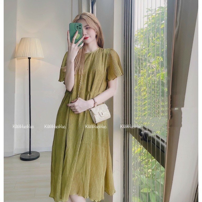 Đầm bầu thời trang - Váy suông thời trang-đầm bầu nhẹ 2 lớp dáng dài
