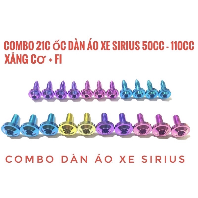 Combo 21 ốc titan gắn full dàn áo Sirius cực đẹp ko rỉ sét