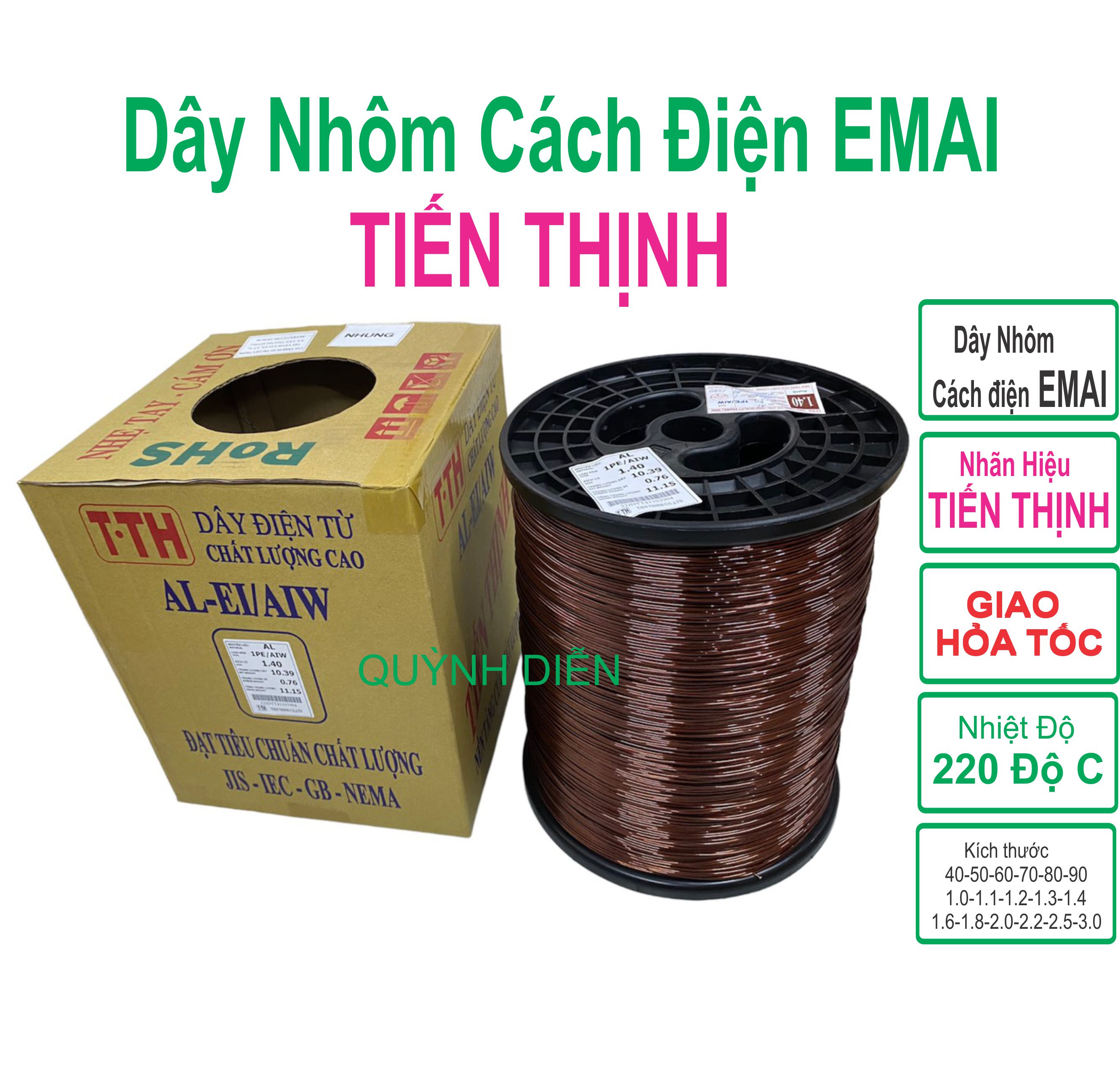 Dây nhôm TIẾN THỊNH bọc ÊMAY cách điện dùng để quấn biến áp, cuộn 1kg QUỲNH DIỄN