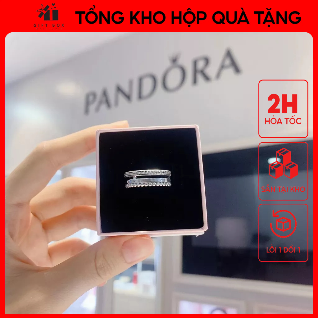 Nhẫn Pandora Pandora Signature Logo Pavé & Beads Ring - Nhẫn 8073SV - Giao hàng nhanh