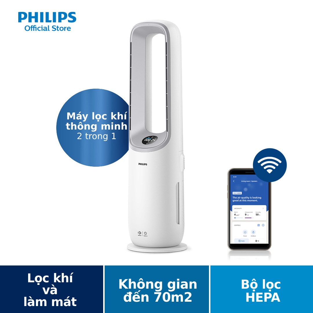 Máy Lọc Không Khí Và Quạt 2 Trong 1 Philips AMF765/30 - Lọc Không Khí Tới 70M2 - Tốc Độ Phân Phối Không Khí Sạch (Cadr) 270 M3/Giờ - Bộ Lọc Hepa & Than Hoạt Tính - Kết Nối Ứng Dụng Air