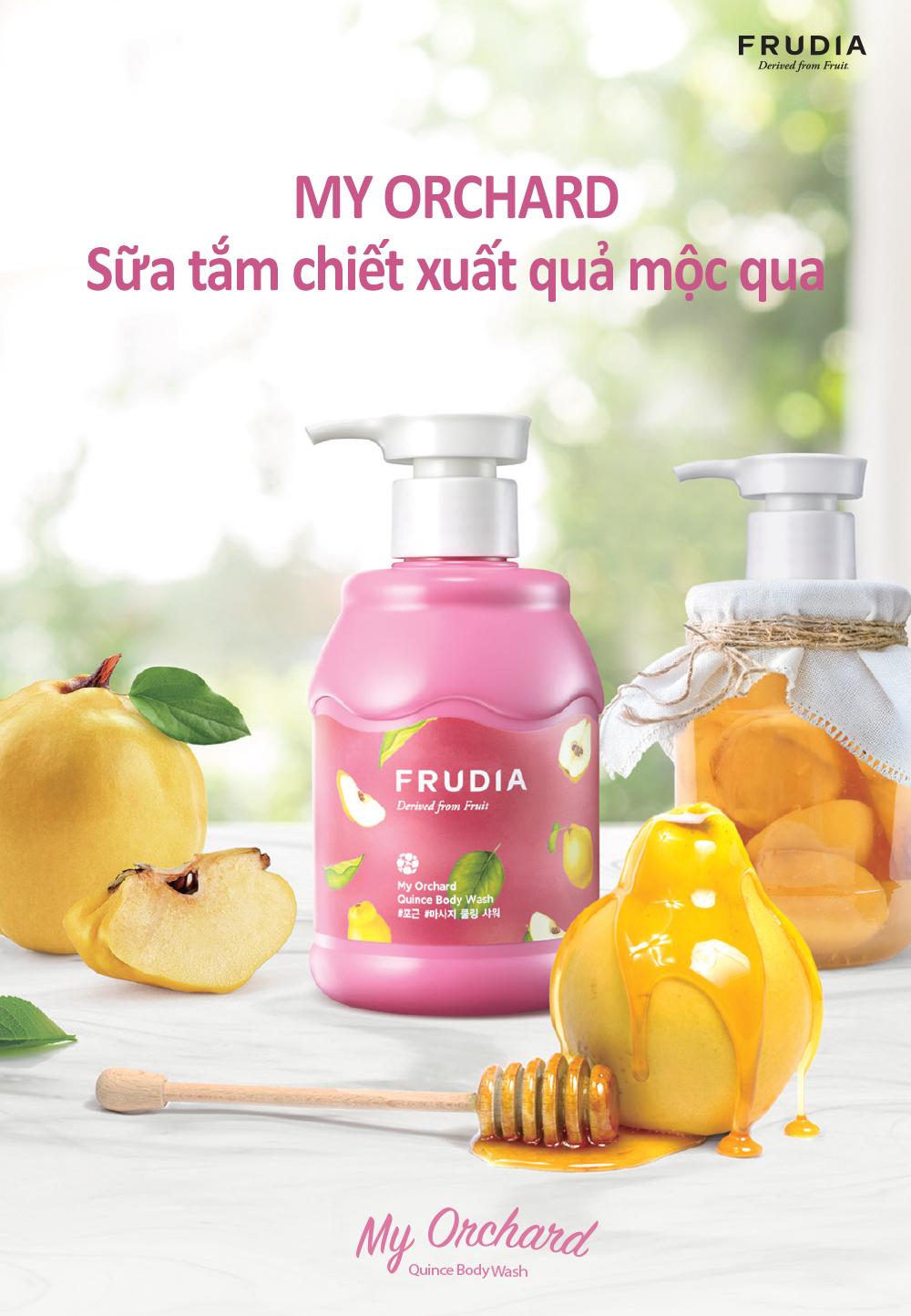 Sữa tắm dưỡng ẩm và làm dịu da từ chiết xuất trái mộc qua Frudia Frudia My Orchard Quince Body Wash