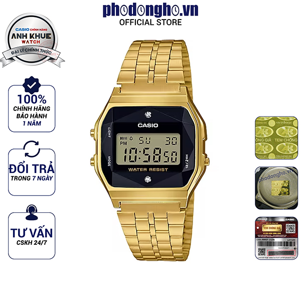Đồng hồ dây kim loại casio anh khuê a159wged-1df