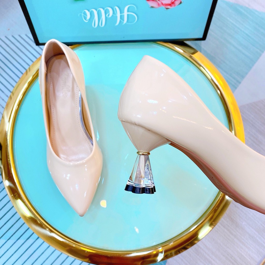 Giày Cao Gót Nữ Kiểu Basic Da Bóng, Giày Búp Bê Mũi Nhon Thời Trang Cao 5P Form Chuẩn Màu Đen