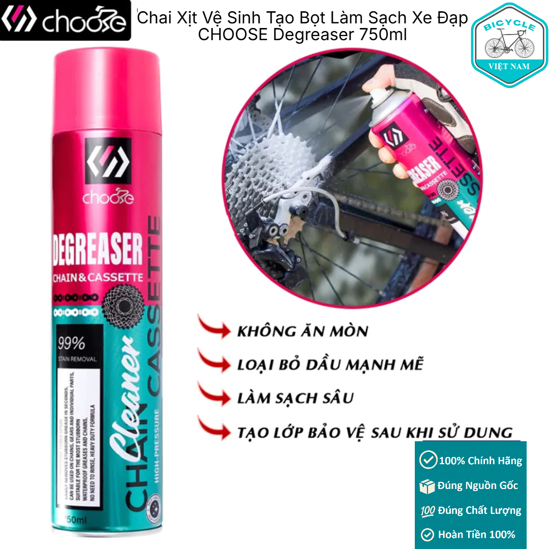 Chai Xịt Vệ Sinh Tạo Bọt Làm Sạch Sâu Cho Bộ Truyền Động Xe Đạp CHOOSE Degreaser 750ml