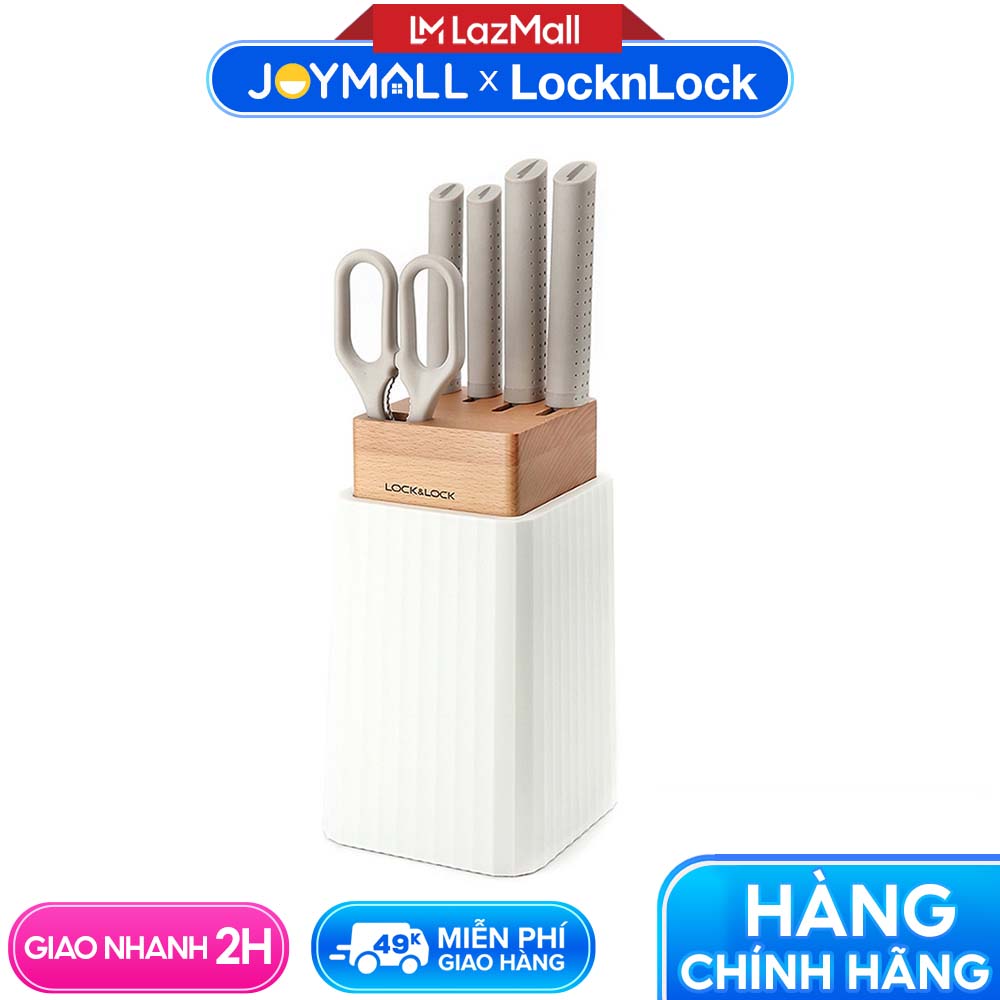 Bộ dao làm bếp 6 món Lock&Lock CKK802 gồm 4 dao, 1 kéo, 1 hộp đựng dao có đế chống trơn trượt - Hàng chính hãng - JoyMall