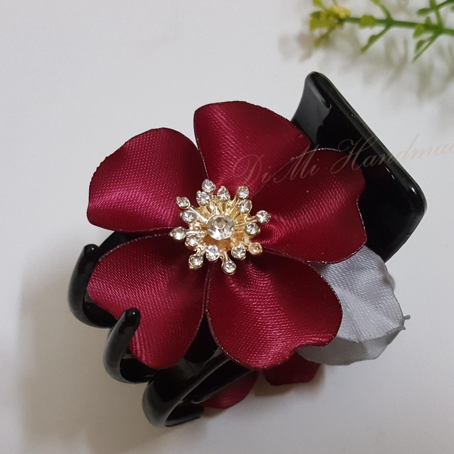 Kẹp tóc hoa handmade, kẹp càng cua 5 răng DiMi-16