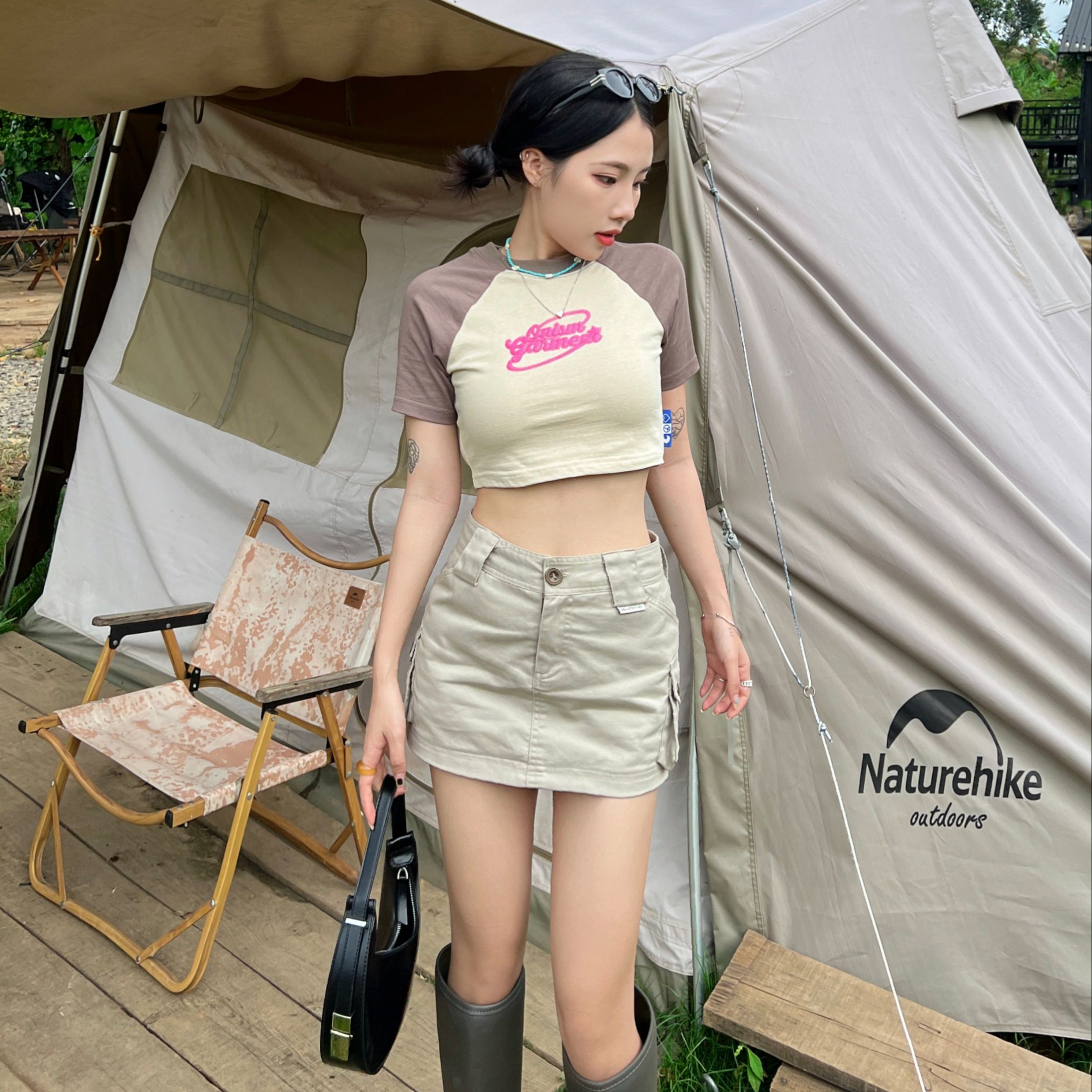 Áo raglan croptop onism basic màu kem nâu - raglan tee onism