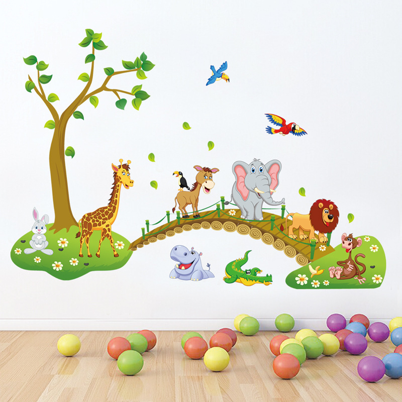 Sticker Decal dán tường Bé đi sở thú - HPMABC1041 -Decal dán tường động vật-Decal dán tường hình thú