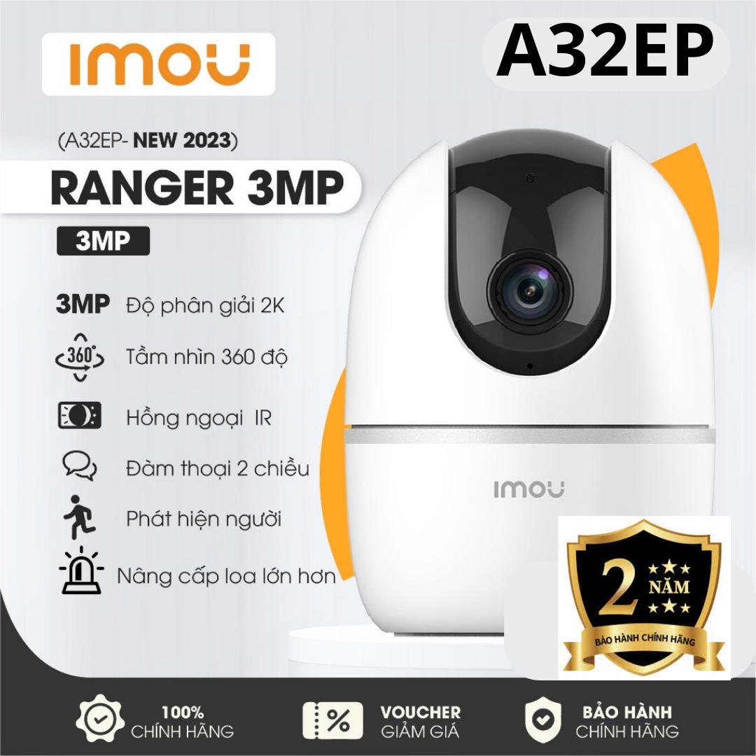 Camera ip wifi imou ranger 3mp - ipc-a32ep-l 3mp 2k trong nhà, đàm thoại 2 chiều, ai thông minh, còi báo động
