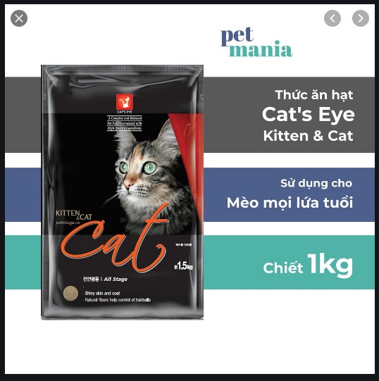 Thức ăn hạt cho Mèo mọi lứa tuổi. CatEye chiết lẻ 1kg. Sản phẩm KOREA.