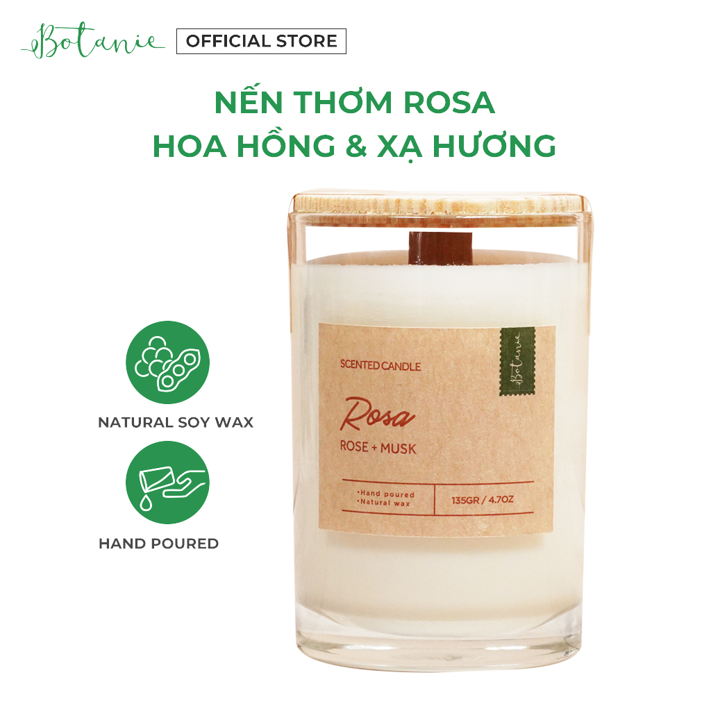 Nến thơm hương hoa hồng -  Bấc gỗ, không khói - Sáp nành [Rosa Scented Candle]