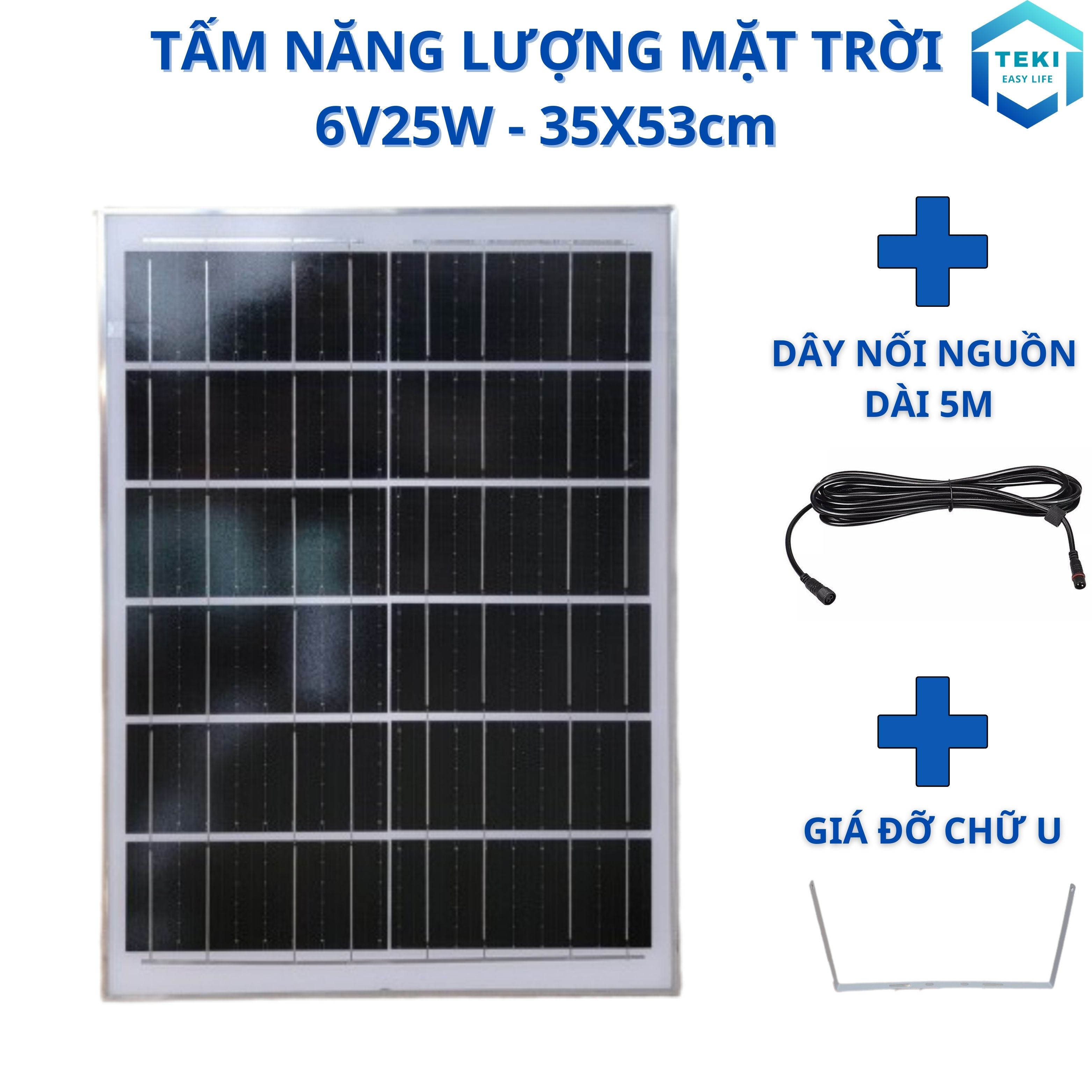 Tấm pin năng lượng mặt trời mono 6v 25w 35x53cm - teki
