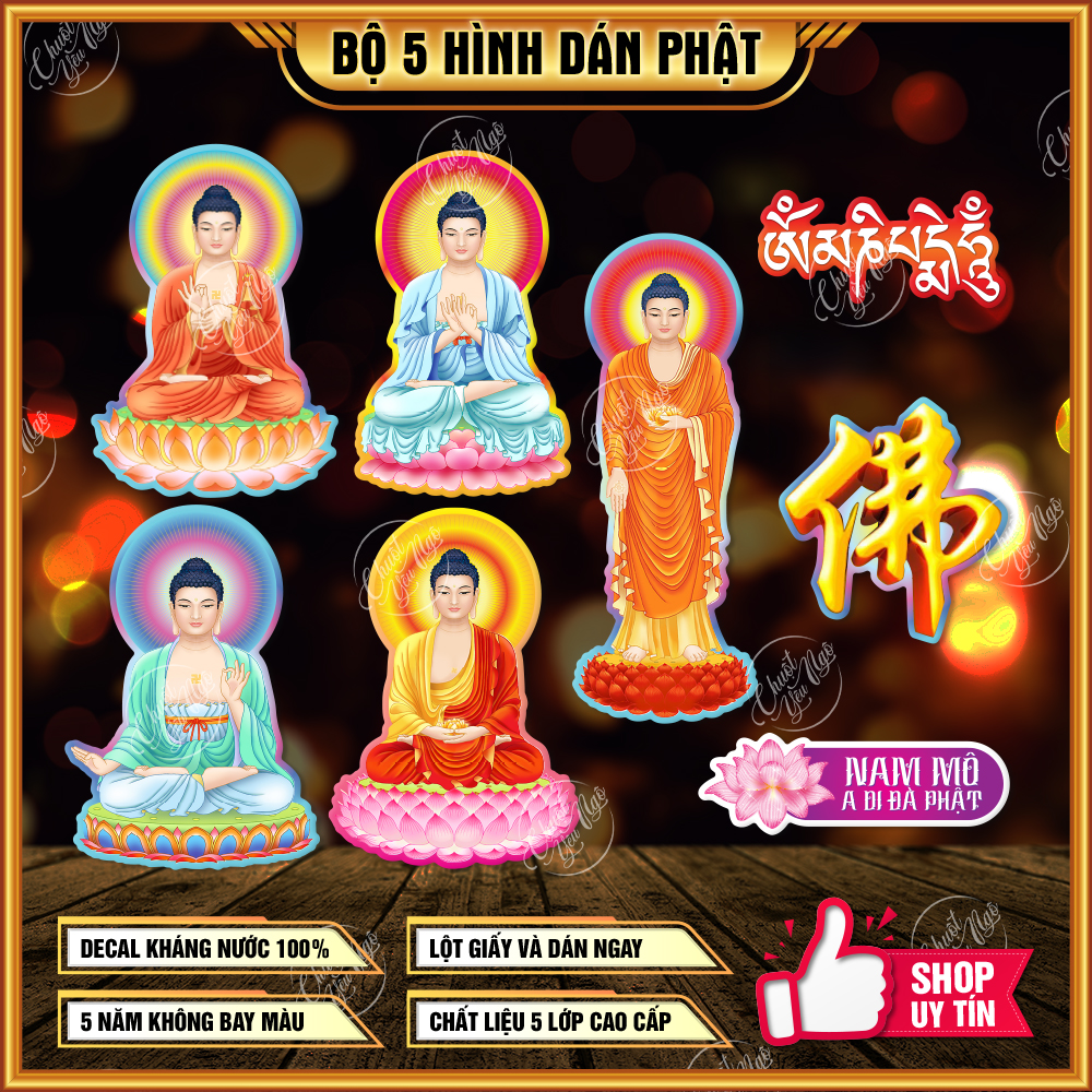 Bộ hình dán Phật dùng để trang trí cầu may mắn cầu bình an
