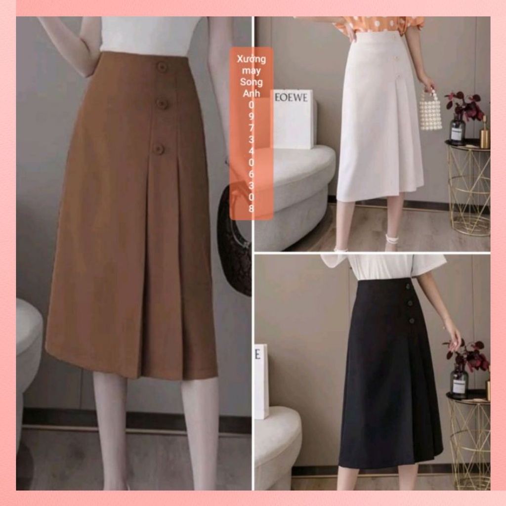 Chân váy công sở chân váy a xếp li lệch dài váy 65cm chất vải tuyết mưa vitex dày dặn cạp thường khóa giọt lệ phía sau lưng mã CV01