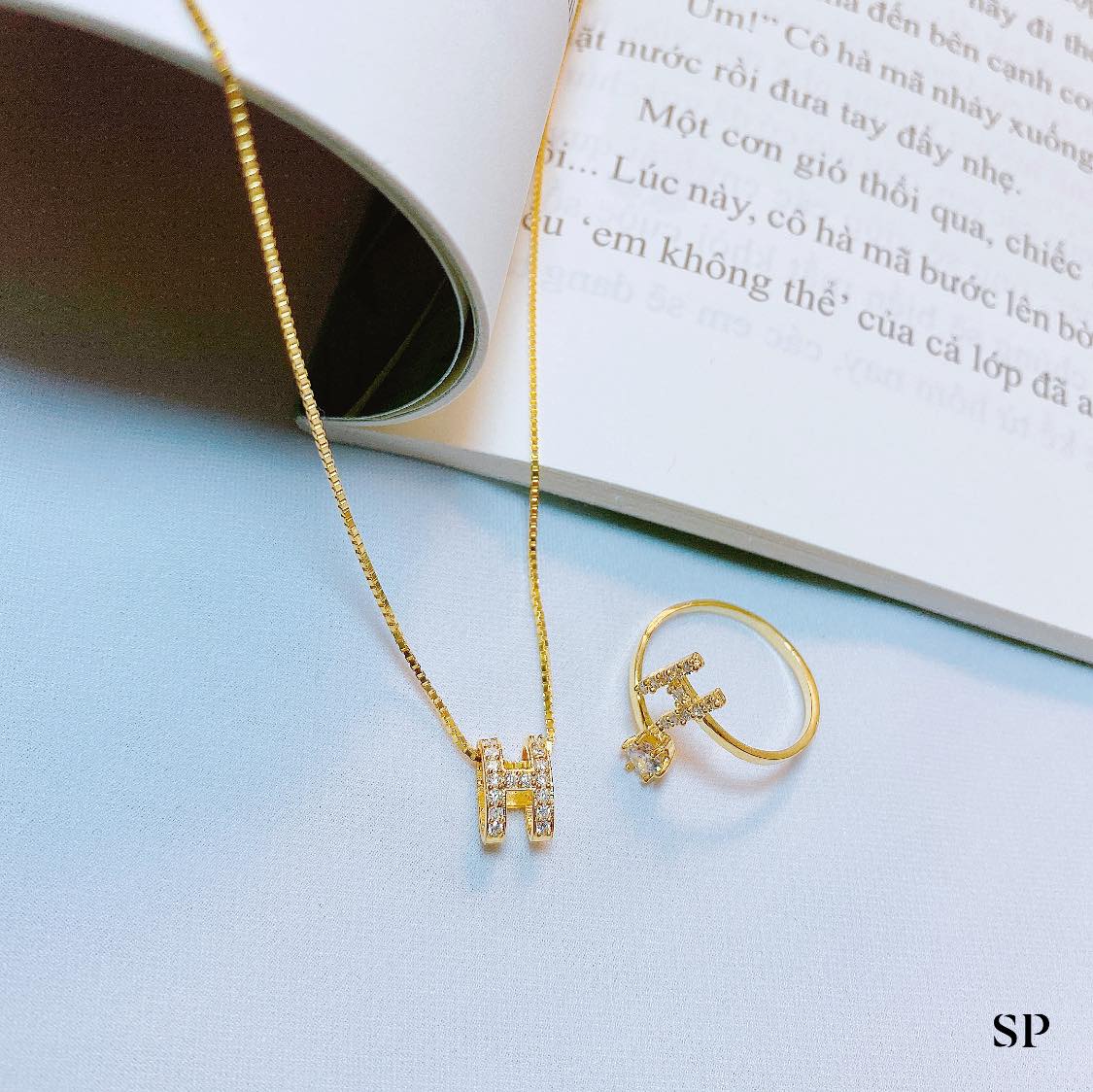 Bộ trang sức bạc xi vàng mặt chữ cái MS145e