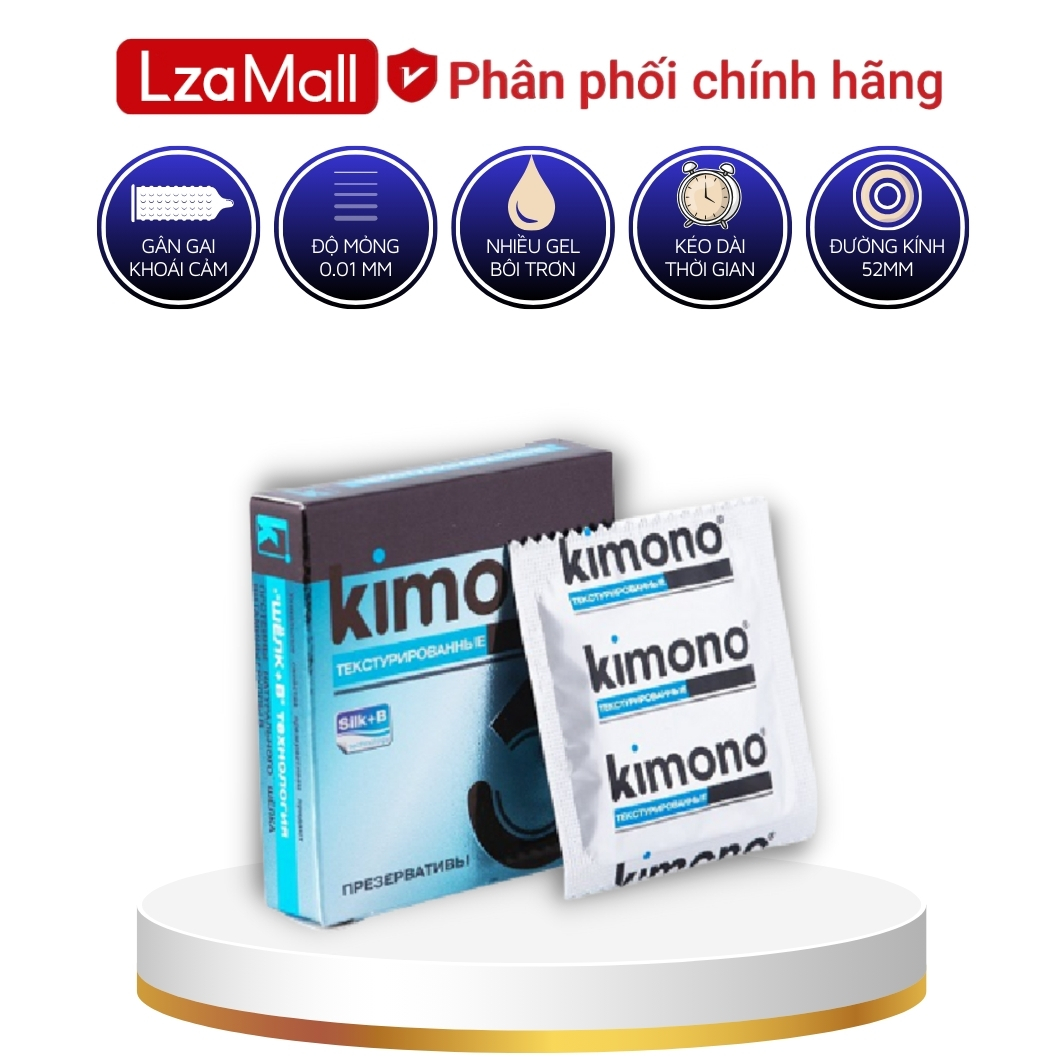 Bao cao su gân gai siêu mỏng Kimono màu xanh dương 0.02 mm
