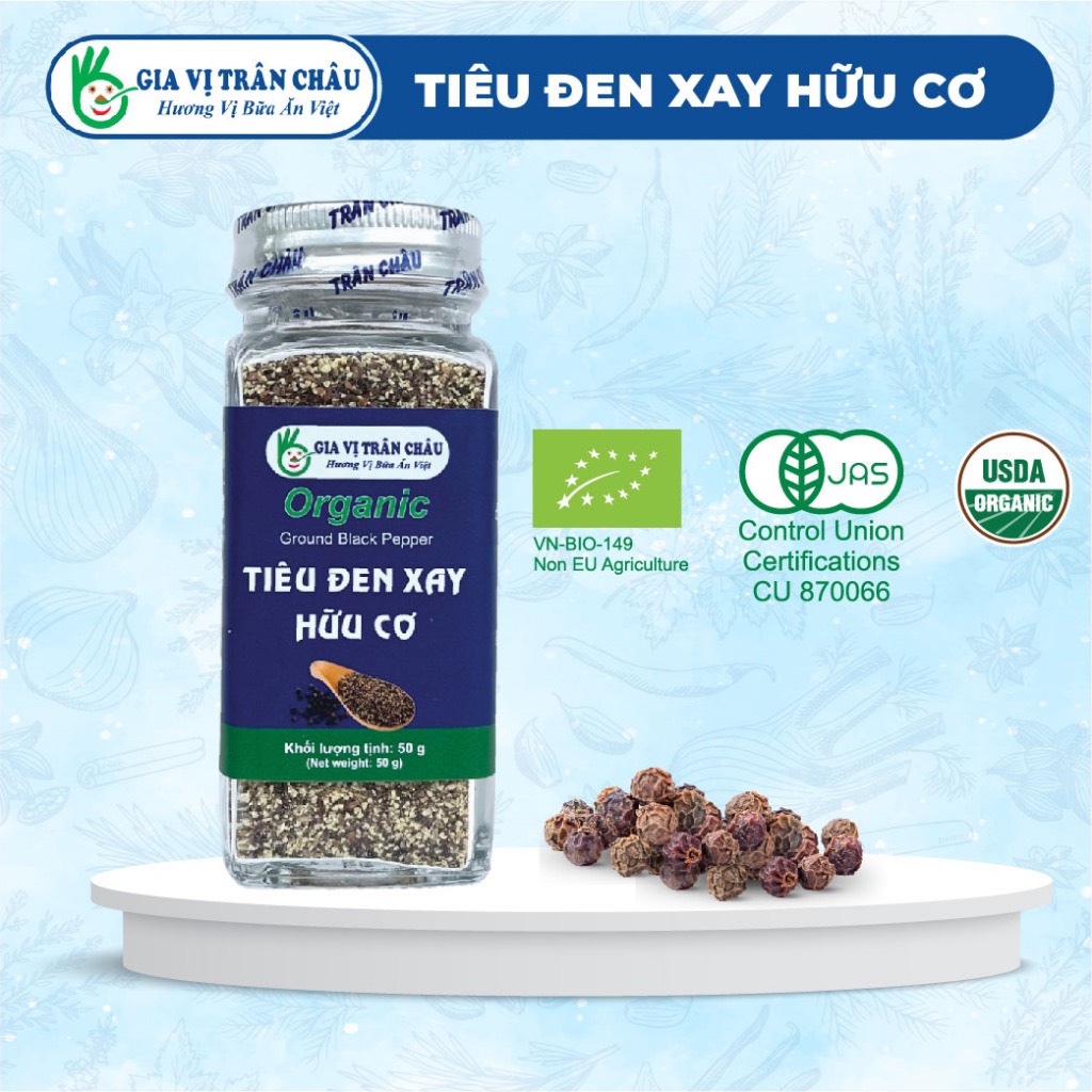 Tiêu đen xay hữu cơ Trân Châu hũ 50g