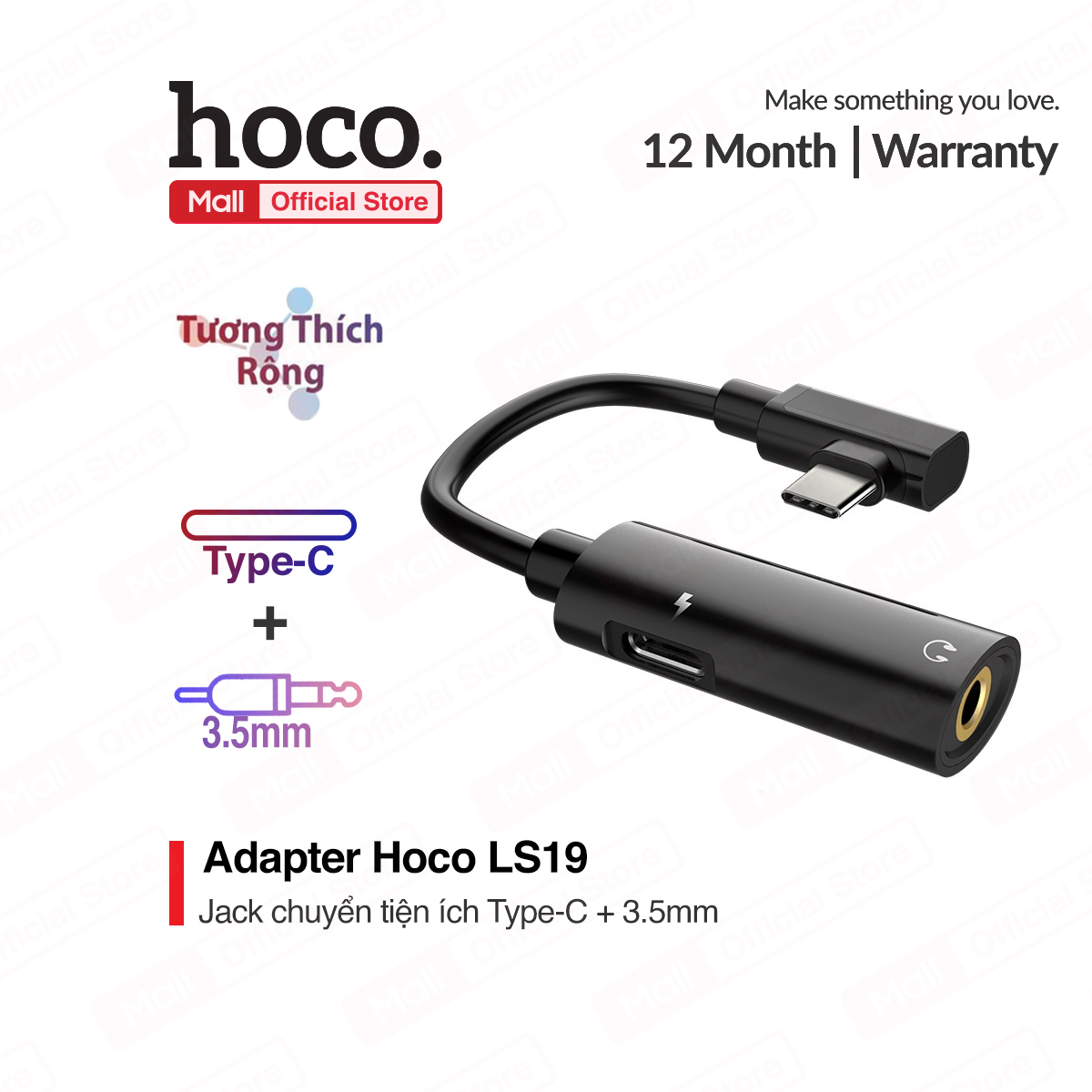 Cáp chuyển đổi hoco ls19 từ usb type-c sang usb type-c + audio 3.5mm