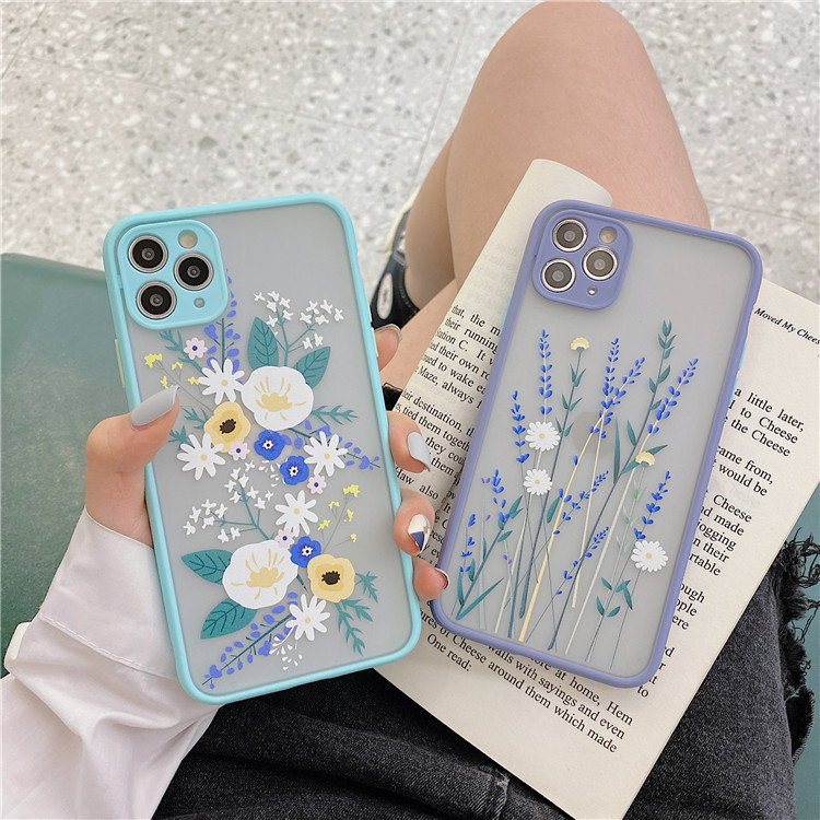Ốp lưng nhám chống sock va đập bảo vệ camera flowers