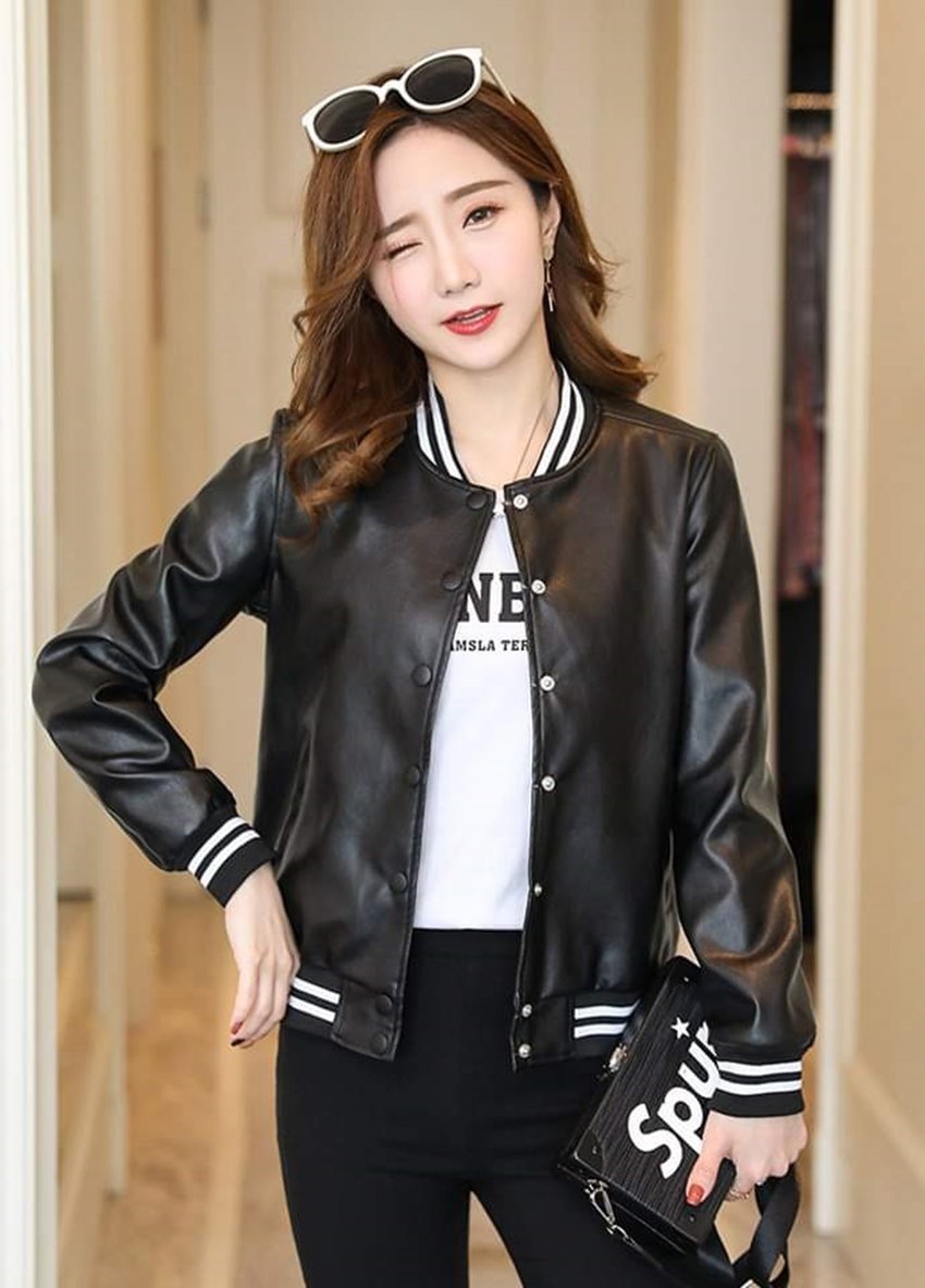 Áo khoác da nữ dáng bomber hàn quốc