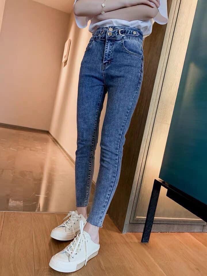 QUẦN JEAN NỮ MÀU XANH PHỐI NÚT ĐẸP, LƯNG CAO SIÊU TÔN DÁNG MẪU MỚI THỎ TÂY SHOP94 JC14