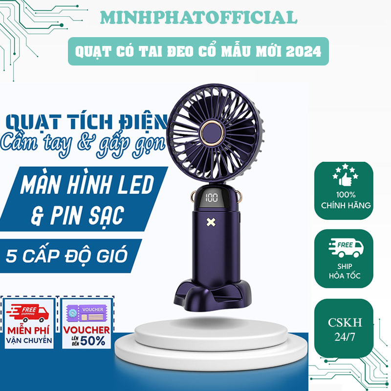 Quạt tích điện cầm tay/ dung lượng pin khủng 10.000 mAh cao nhất trên thị trường, quạt mini 5 tốc độ gió linh hoạt