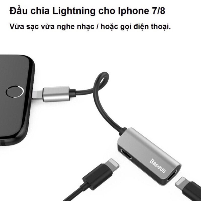 Cáp chuyển đổi Bseus L37 lightning sang tai nghe và sạc hay bộ chia cổng lighting 1 thành 2 Baseus L37