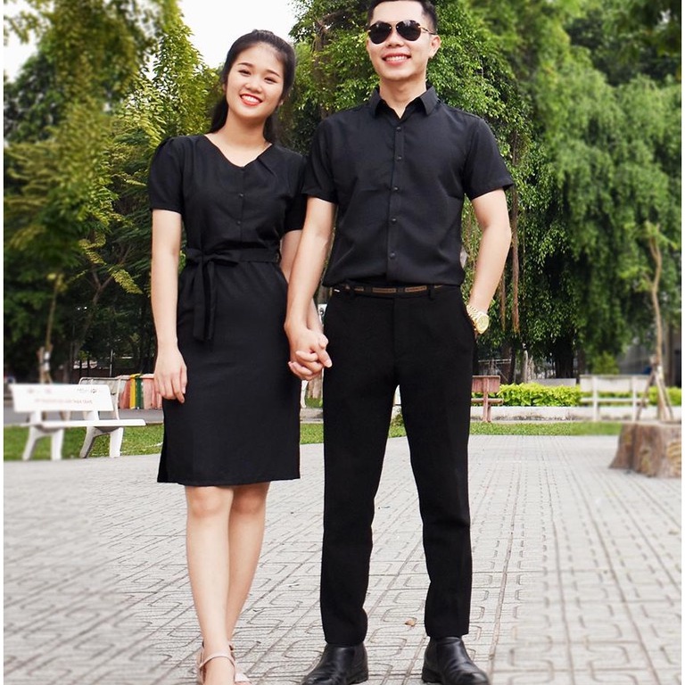 Áo váy đôi màu đen huyền bí hàng thiết kế