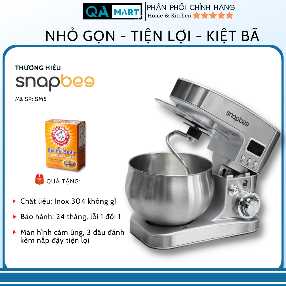 Máy trộn bột, máy nhào bột làm bánh Snapbee Queen SM5 dung tích 5 lít, bảo hành 24 tháng
