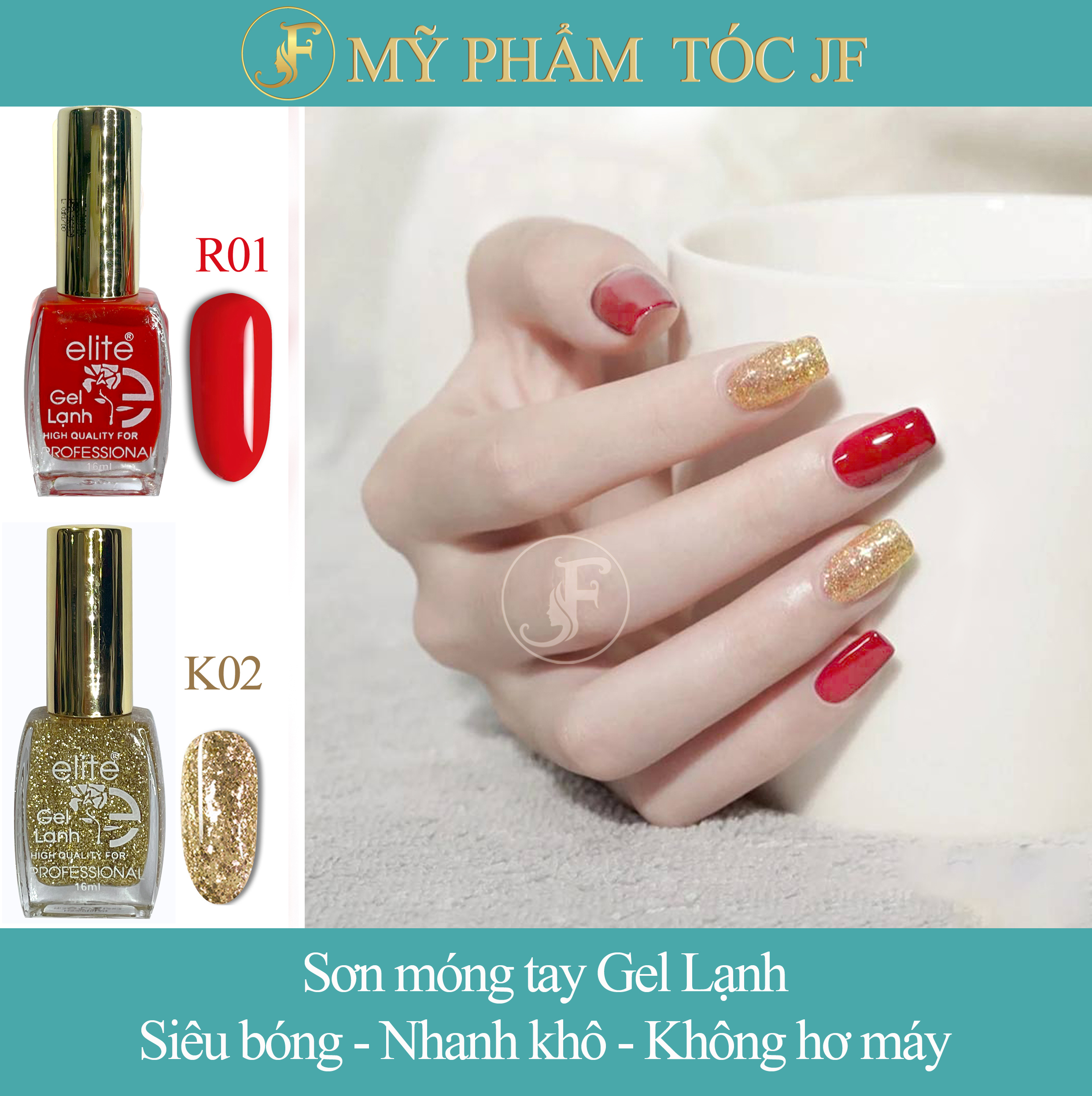 Set sơn móng tay gel lạnh cao cấp 16ml màu đỏ và kim tuyến vàng