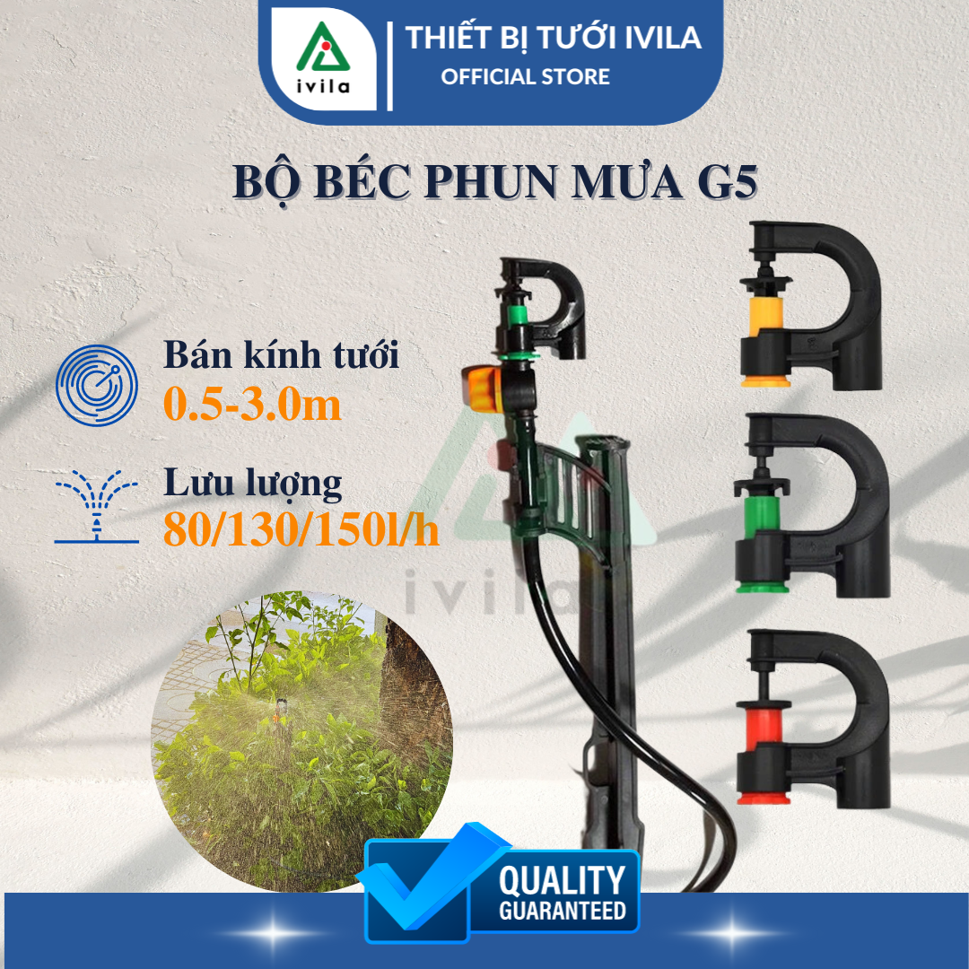 " Bộ béc tưới phun mưa G5 kèm phụ kiện, béc tưới cây G5, béc phun mưa tưới cây ăn quả rau màu, Béc x