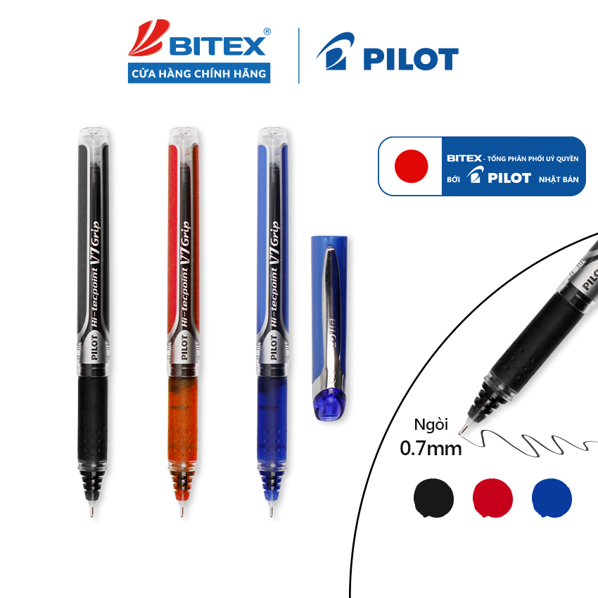 Bút mực nước pilot hi-tech v7 grip bxgpn-v7-l mực xanh/ đỏ/ đen