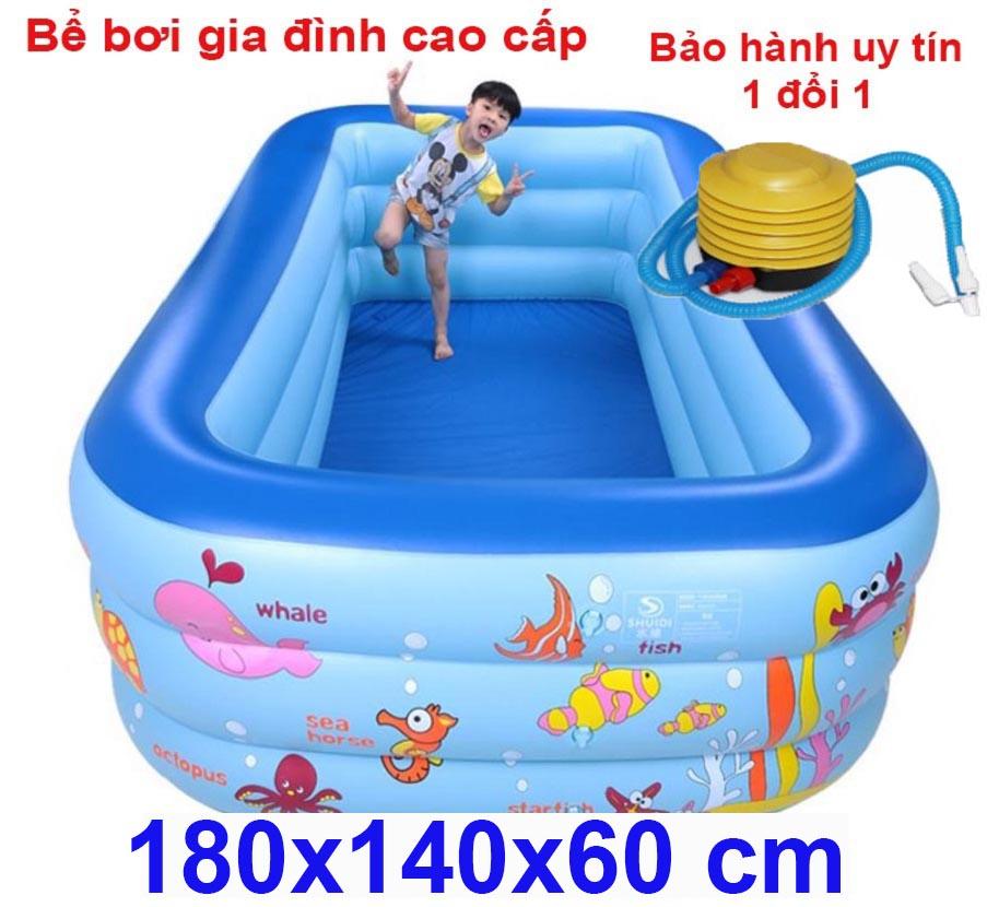 Áo phao bé trai - Hồ bơi ở nhà Bể bơi phao 3 tầng cỡ lớn cho bé và gia đình : 180 x 140 x 60 cm. loại dày dặn có tặng kèm( bơm hơi + miếng vá )
