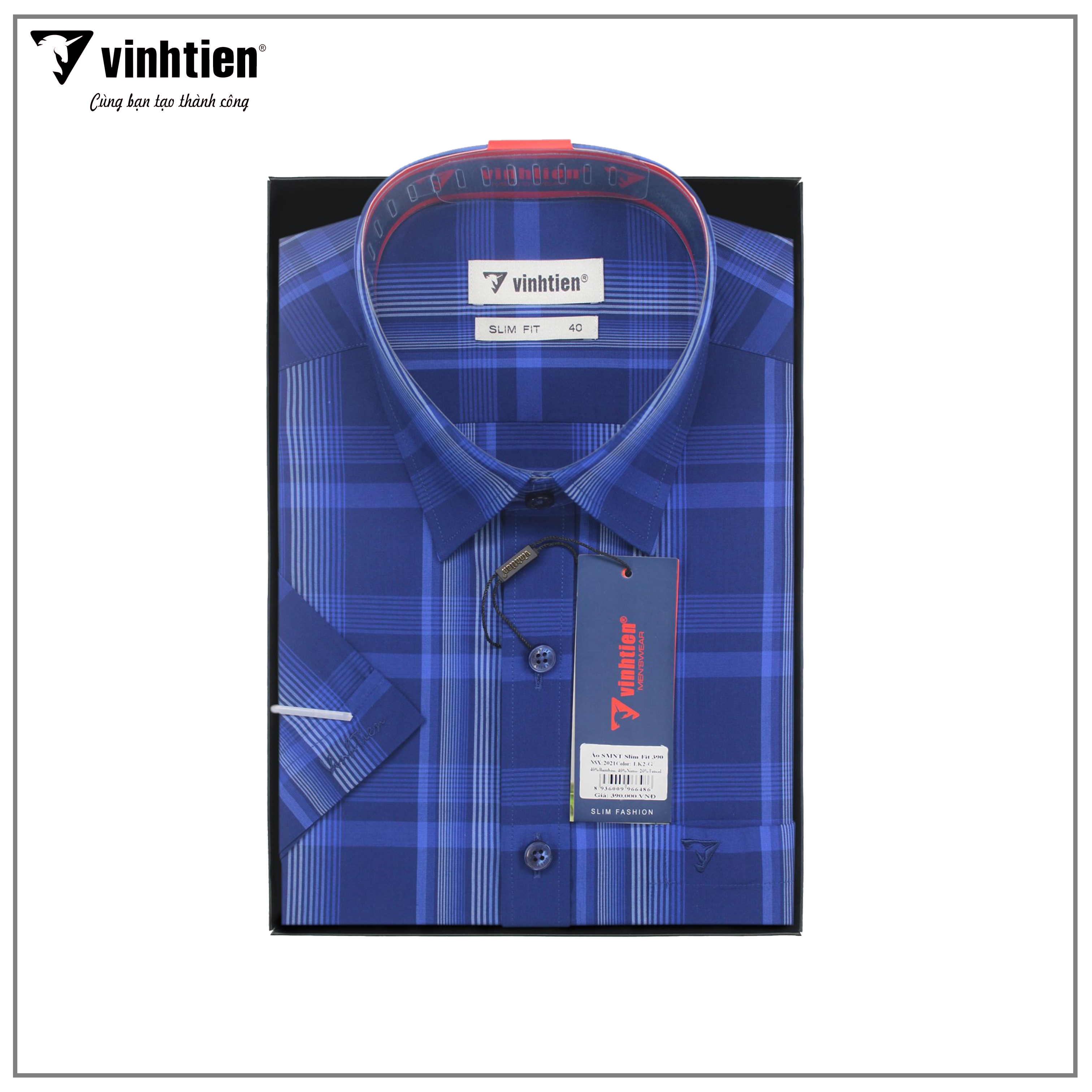 Áo sơ mi nam tay ngắn vạt bầu Slim Fit Bamboo Vĩnh Tiến 390 - G348