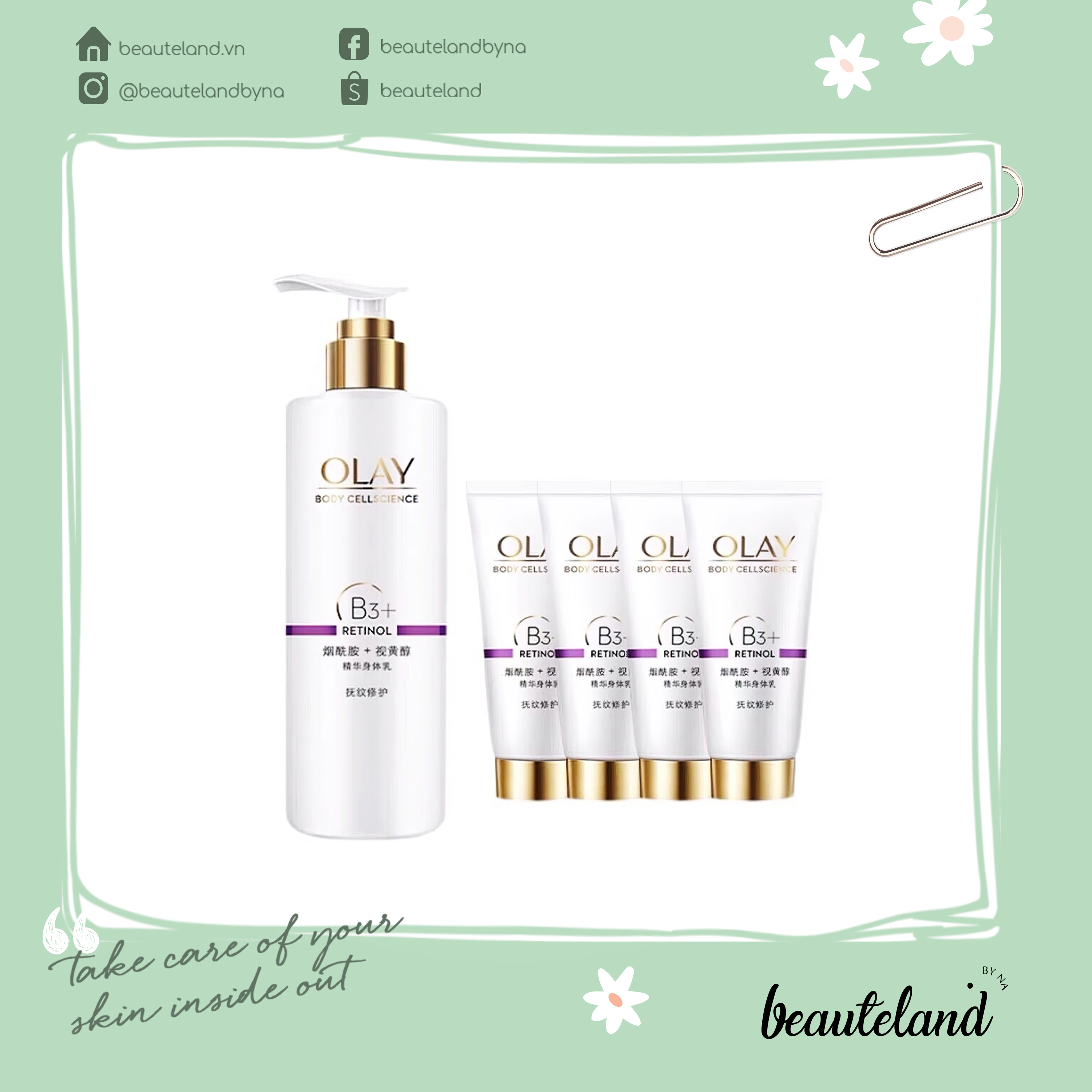 Sữa dưỡng thể trắng da toàn thân Olay Vitamin B3+ Retinol/Vitamin C/Vitamin B5 Bright Ultra Whitening