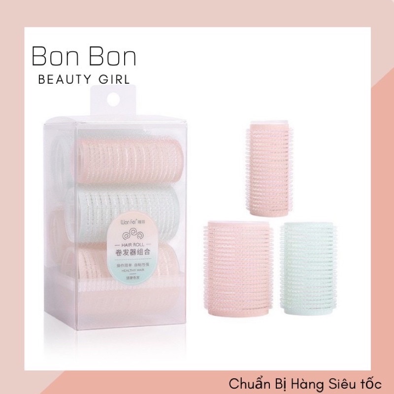 Set 3 lô cuộn tóc xoăn tự nhiên ,lô uốn tóc mái tự dính size lớn