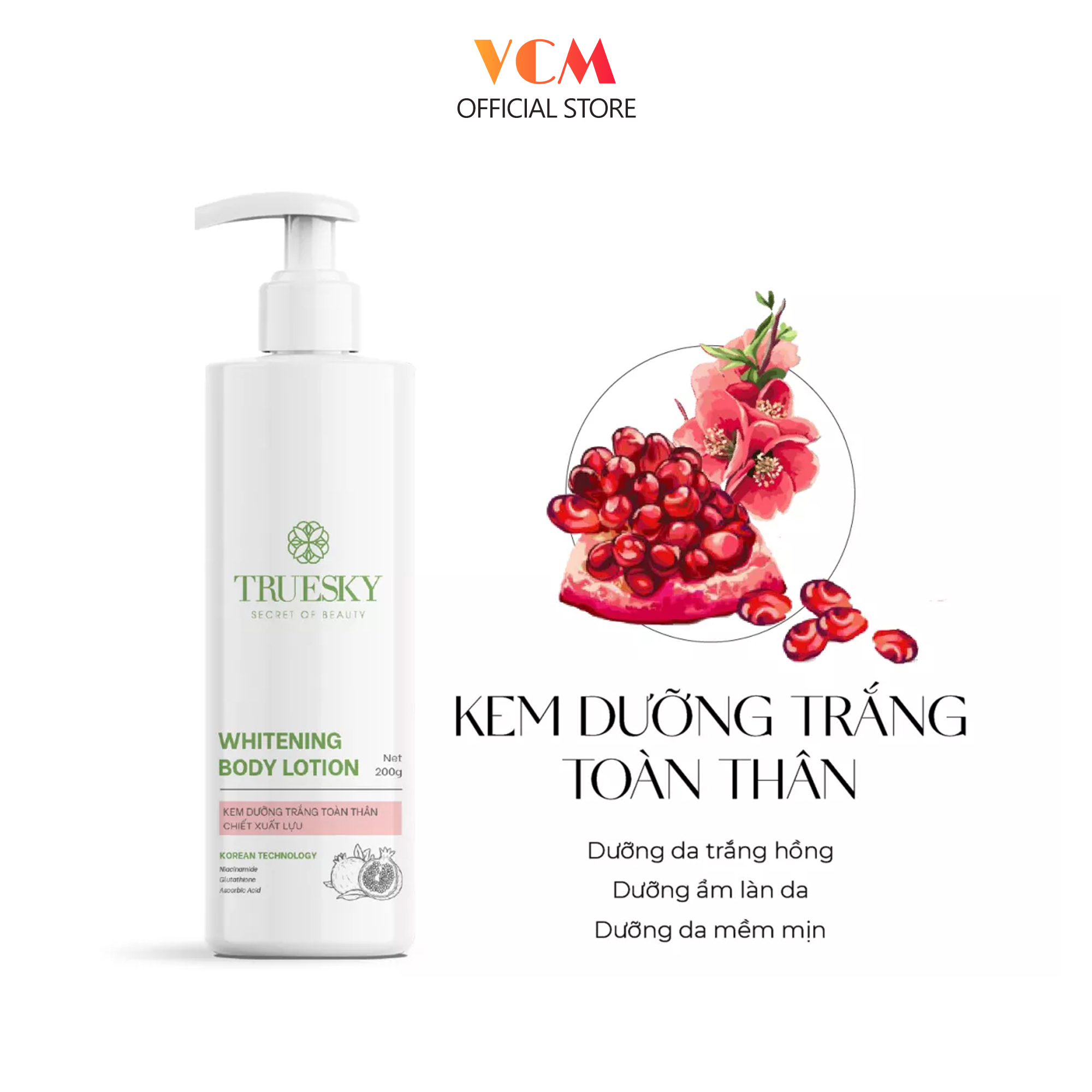 Kem dưỡng trắng body chiết xuất lựu đỏ Truesky Whitening Body Lotion 200g