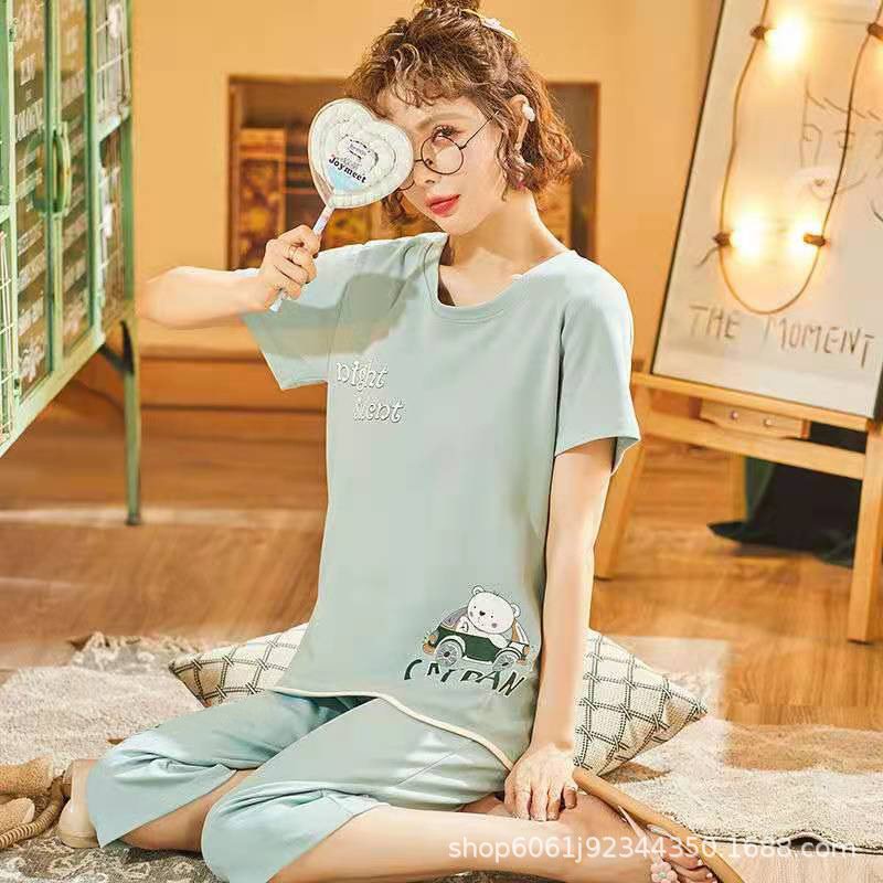 Bộ mặc nhà nữ Bộ mặc nhà tay cộc quần lửng họa tiết dễ thương