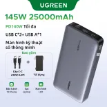Bộ pin sạc dự phòng UGREEN - Dung lượng lớn 25000mAh 145W 20000mAh 100W - Cổng sạc nhanh PD 3.0 2 chiều USB - C, 3 Cổng - Màn hình số - Bảo hành 18 tháng - Được mang trên máy bay - Tương thích với MacBook Pro/Air, HP Spectre, iPhone 15 Pro Max