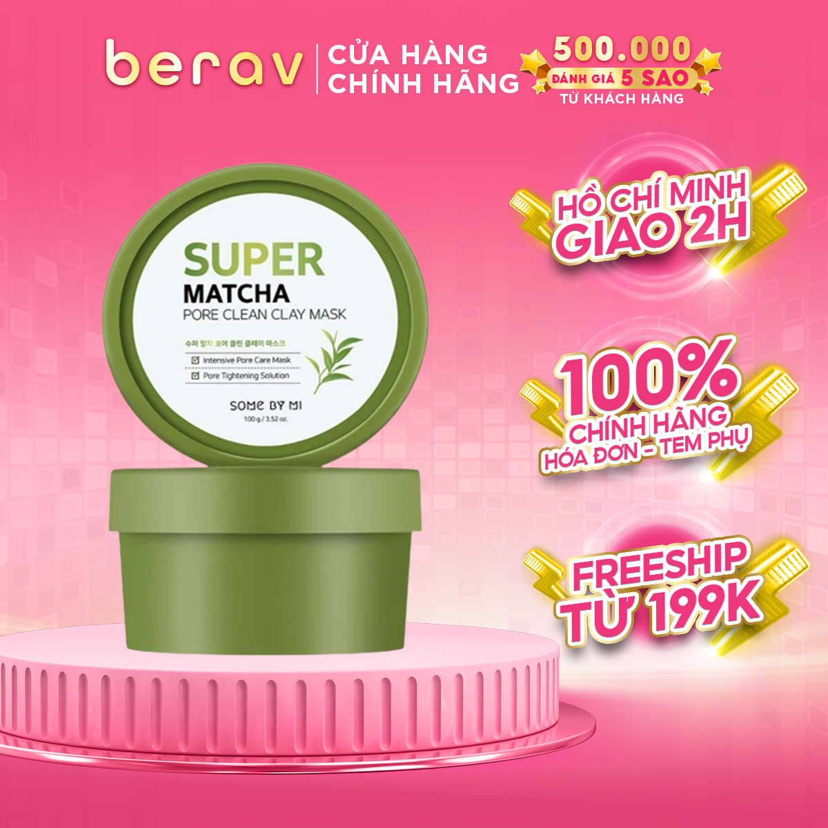 Mặt Nạ Đất Sét SOME BY MI SUPER MATCHA Giúp Se Khít Lỗ Chân Lông Pore Clean Clay Mask 100g