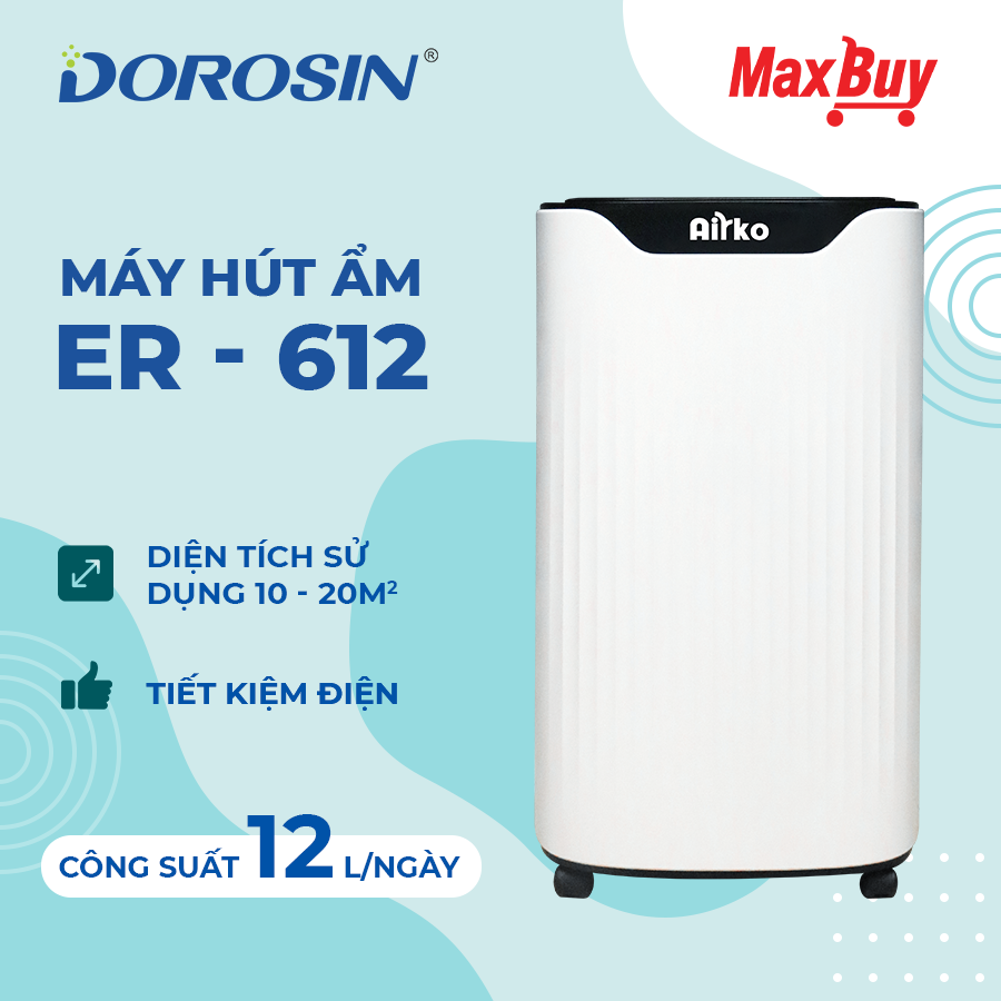 Máy hút ẩm dorosin công suất 12 lít/ngày diện tích sử dụng 10-20m2 bảo hành 24 tháng er-612